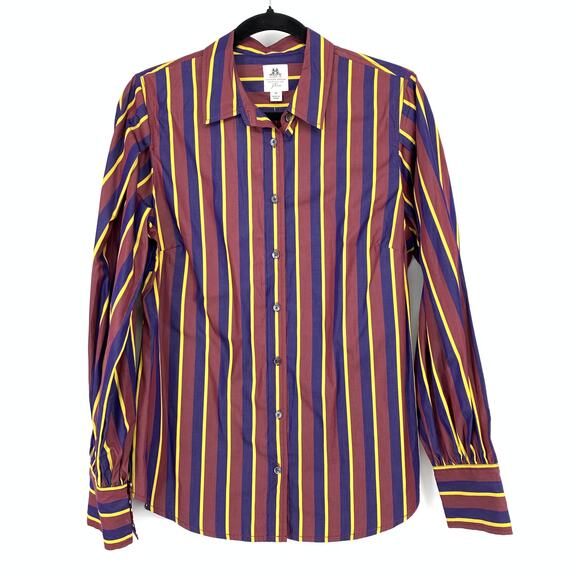 J.Crew Thomas Mason Shirting Billow Sleeve Perfect Shirt Sz M Maroon Blue Yellow - Picture 1 of 7